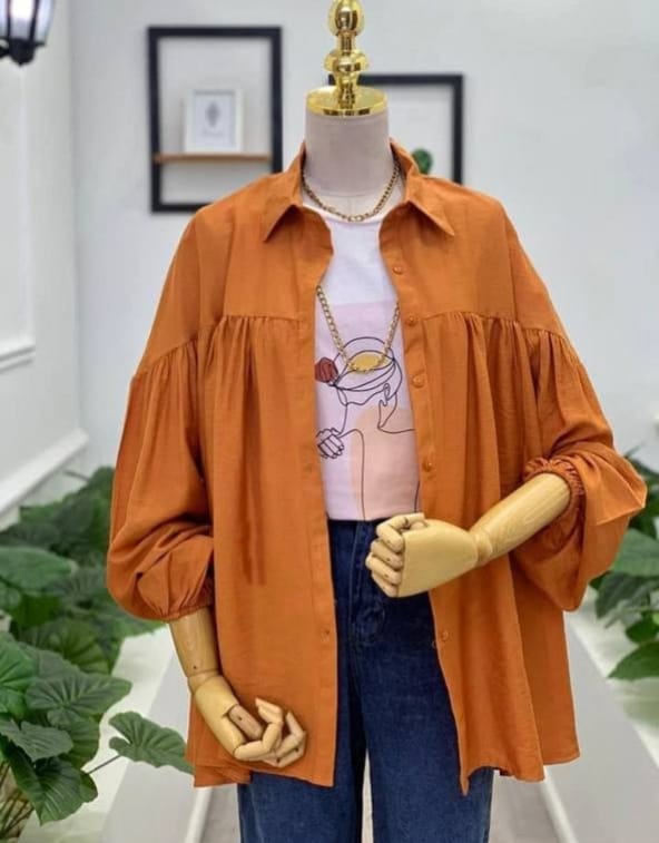 Orange Oversized Button-Up Blouse