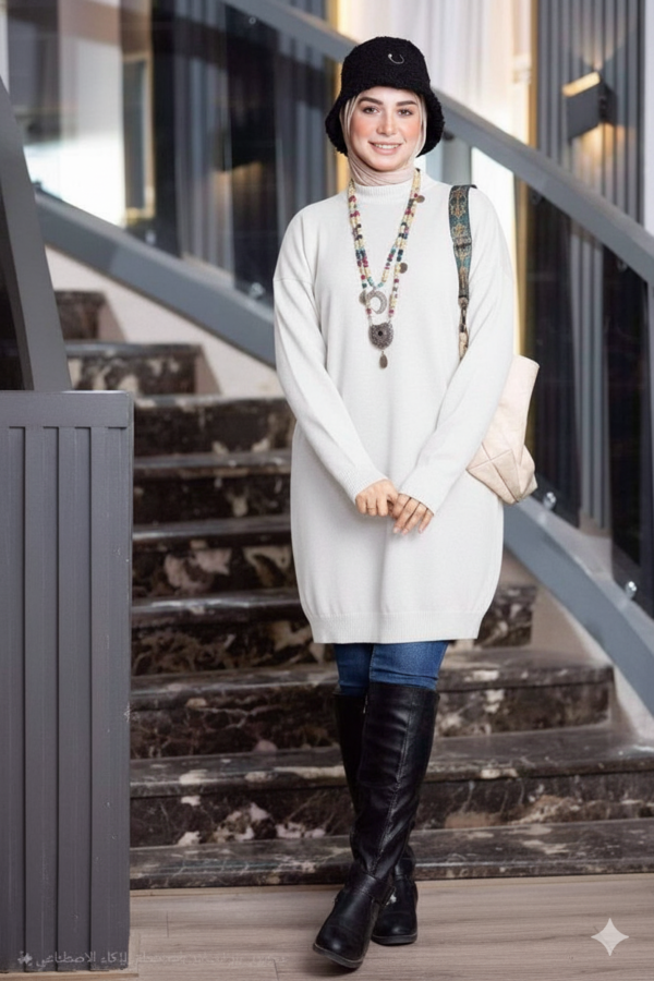 Basic Wool Knitted Tunic - Off White