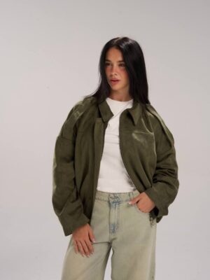 Suede Oversized Jacket - Olive