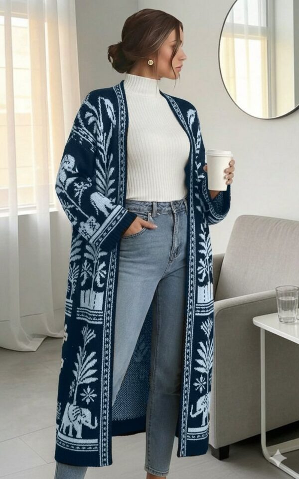 "Jacquard" Wool Cardigan.