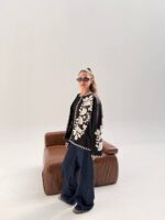Monochrome Embroidery Cardigan